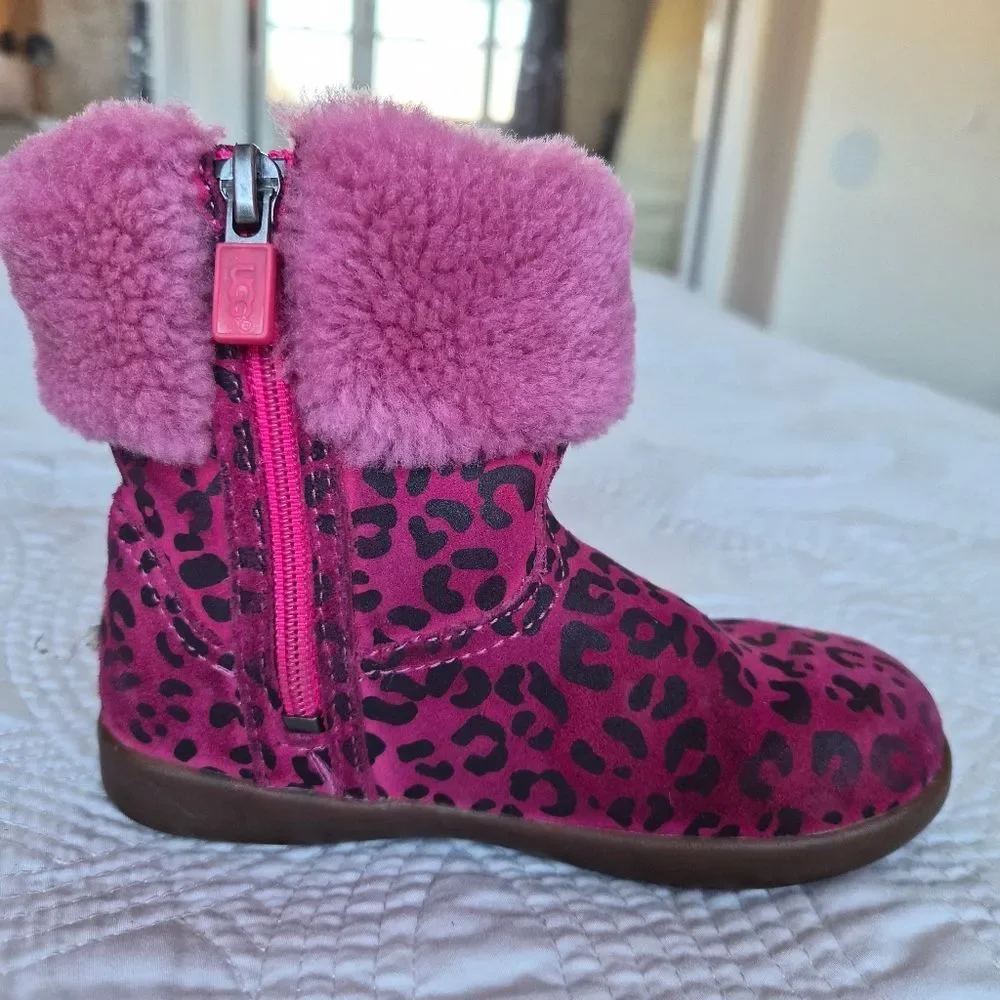 GUC Ugg Jorie Boot Cheetah Pink Metallic Lined Sherling Boot Girls 9